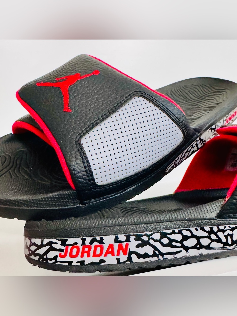 Jordan Hydro 3 Slides Black Cement Red • Men’s 11 • Elephant Print